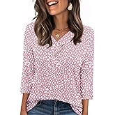 Sampeel Women's V Neck 3/4 Length Sleeve Button Down Shirt