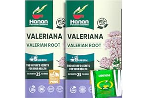 PERUVIAN NATURALS Hanan Valerian Root Tea for Bedtime (50 Bags) - Te de Valeriana, Herbal Calming Night Tea - 100% Pure, Caffeine-Free, Non-GMO, Herb from Peru - Pack of 2 Boxes