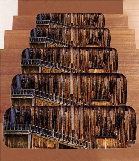 Western Coral Fleece Stair Treads Stair Tread Mats Wooden Cabin