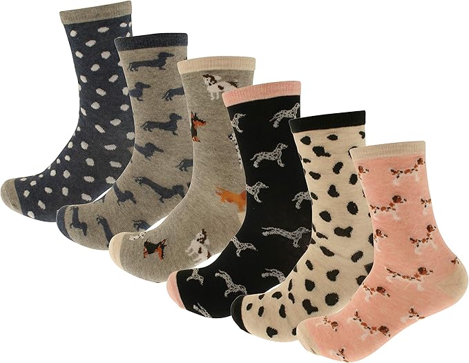 Foxbury Ladies 6 Pack Multi Dog Print Socks Size 47 EUR 3741 Amazon.co.uk Clothing