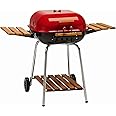 Americana Deluxe Swinger Charcoal Grill with Two Side Tables and Bottom Shelf, Red