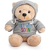Ganz 9" Get Well Soon Teddy Bear with Gray Hoodie - Feel Better Gift for Kids & Women (Tan Nose Stuffed Animal)