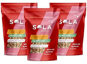 Sola Low Carb & Keto Friendly Granola, Strawberry Vanilla - Low Sugar, Naturally Flavored, Gluten Free & No Artificial Colors, Flavors or Preservatives, 11 OZ Pouch (Pack of 3)