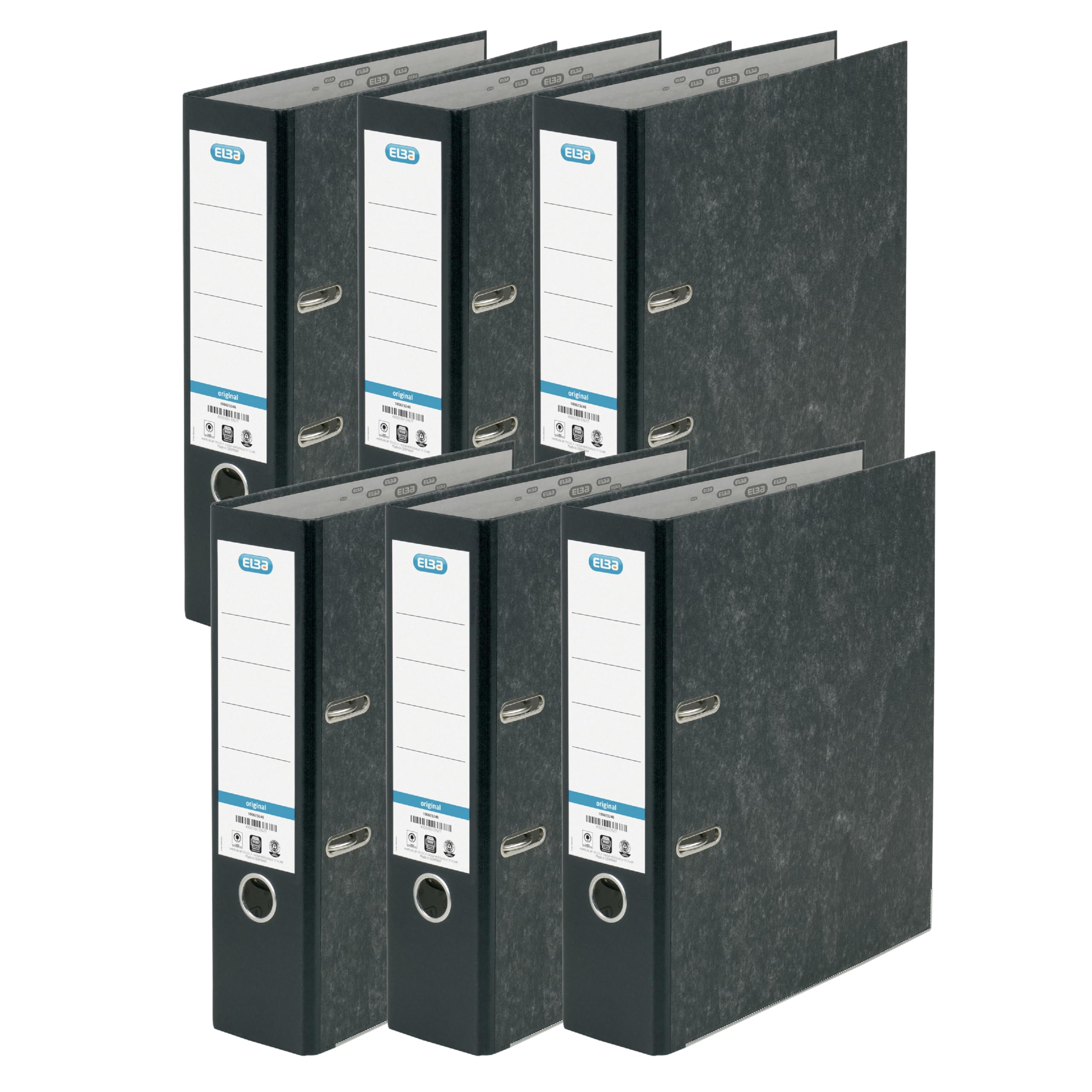 Elba A4 Lever Arch Files, Black Cloud Effect, Durable Matt Paper-on-Board Filing Folders, 80 mm Spine Holds Up to 560 Sheets, Pack of 6