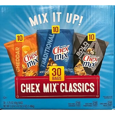 Chex Mix Classics - Cheddar - Traditional - Bold - 30 Bags - Variety Pack! - PACK OF 2