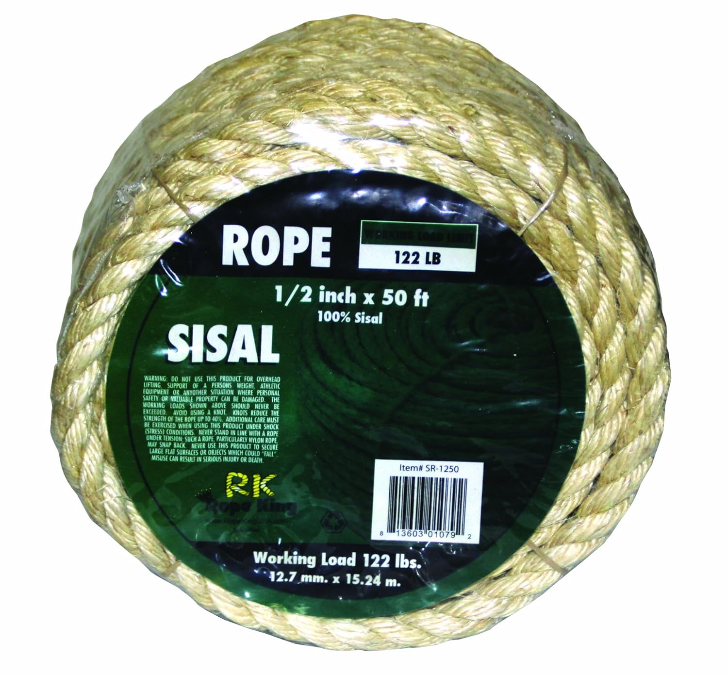 Rope King SR1250 Sisal Rope 1/2 inch x 50 feet Pulling And Lifting