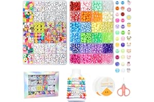 JOJANEAS Pony Beads Kit Bracelet Making Kit Beads for Bracelets Making Friendship Bracelet Kit Smile Face Beads Letter Beads for Jewelry Making Bracelet Beads for Girls Ages 8-12…