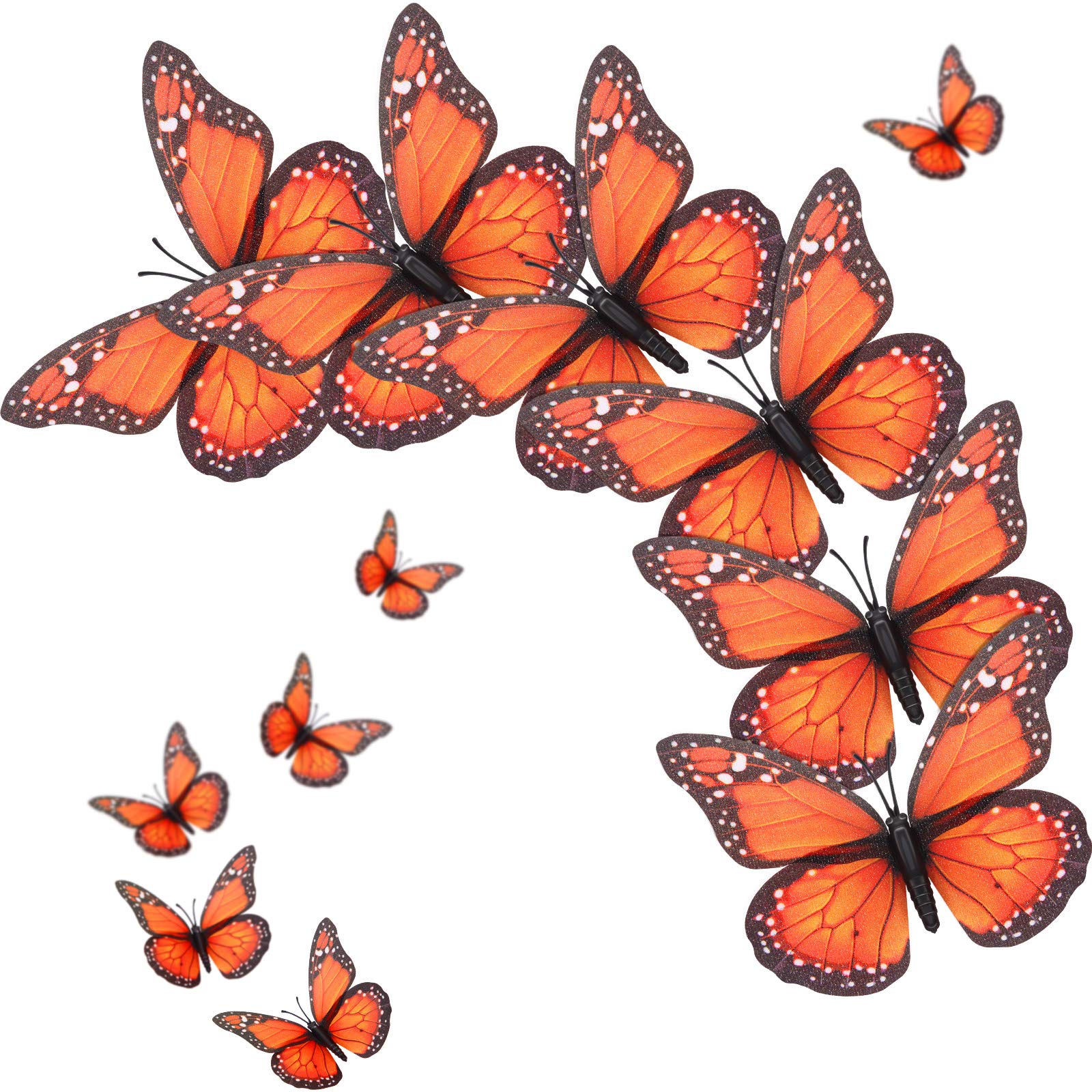 Syhood 48 Pieces Orange Monarch Butterfly Decorations Kit 4.7 Inch Magnetic Butterfly Stickers Artificial 3D Fake Monarch Butterflies for Crafts Halloween Floral Flower Arrangements Supplies