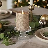 Luminara Realistic LED Moving Flame Pillar Candle, Gold Metallic Glitter, 3" x 4.5" Inch, Battery Operated w/Remote, Indoor Outdoor, Timer Function