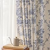 SUOUO Blue and White Floral Chenille Curtains for Living Room Printed Vintage Flower Light Filtering Window Drapes for Bedroom Dining 2 Panels 84 inches Long
