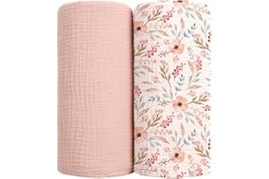 lulumoon Muslin Swaddle Blankets for Baby: Soft Cotton Newborn Receiving Blankets - Floral Print Nursery Gift Set for Baby Gi