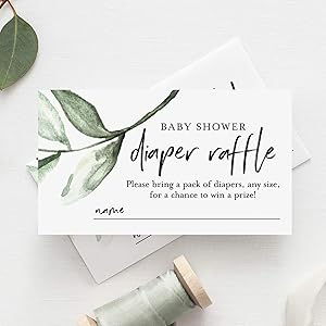 Bliss Collections Diaper Raffle Tickets for Baby Shower, Rustic Greenery Insert Cards, Eucalyptus Leaf Design for Boy, Girl or Gender Neutral, 50 Pack