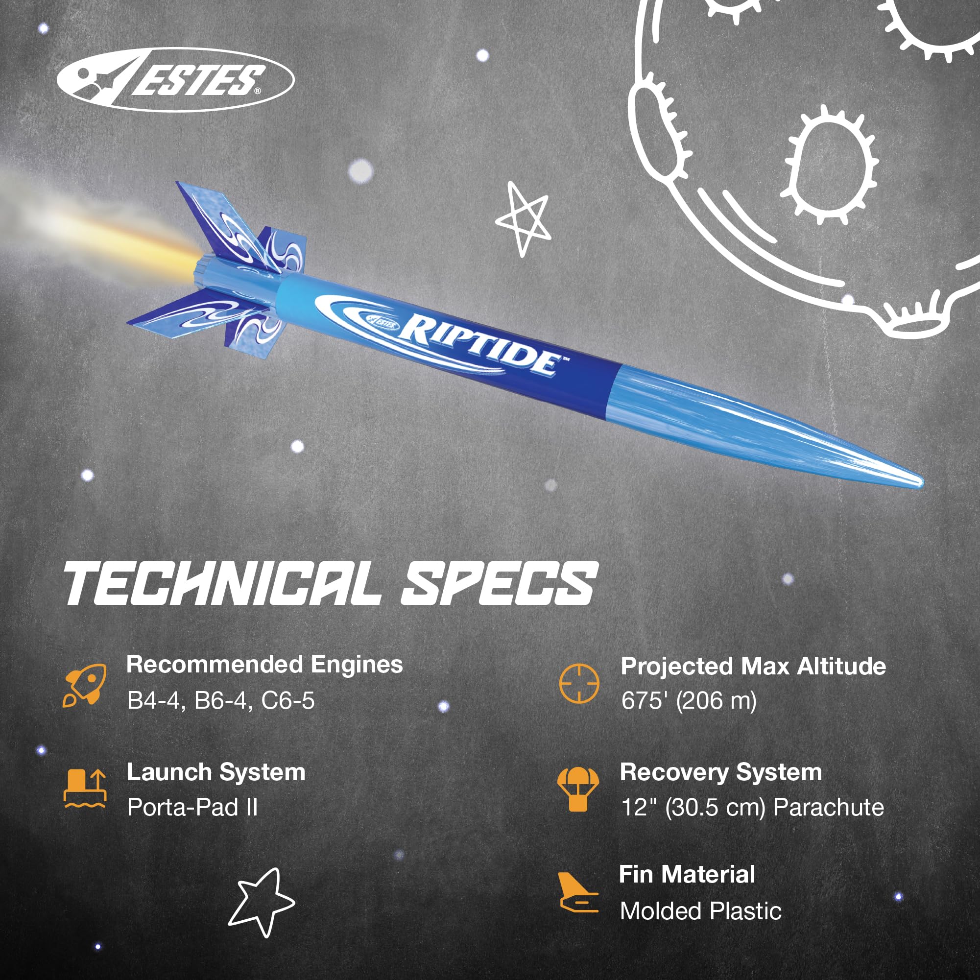Estes 1403 Riptide Rocket Launch Set, Prebuilt Beginner Flying-Rocket-Model Set for Ages 10+, Includes Launch Pad System