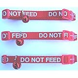 BULK DEAL DO NOT FEED CAT COLLARS X 3 RED WITH REFLECTIVE WRITING BELL AND SAFETY RELEASE BUCKLE BY ANCOL