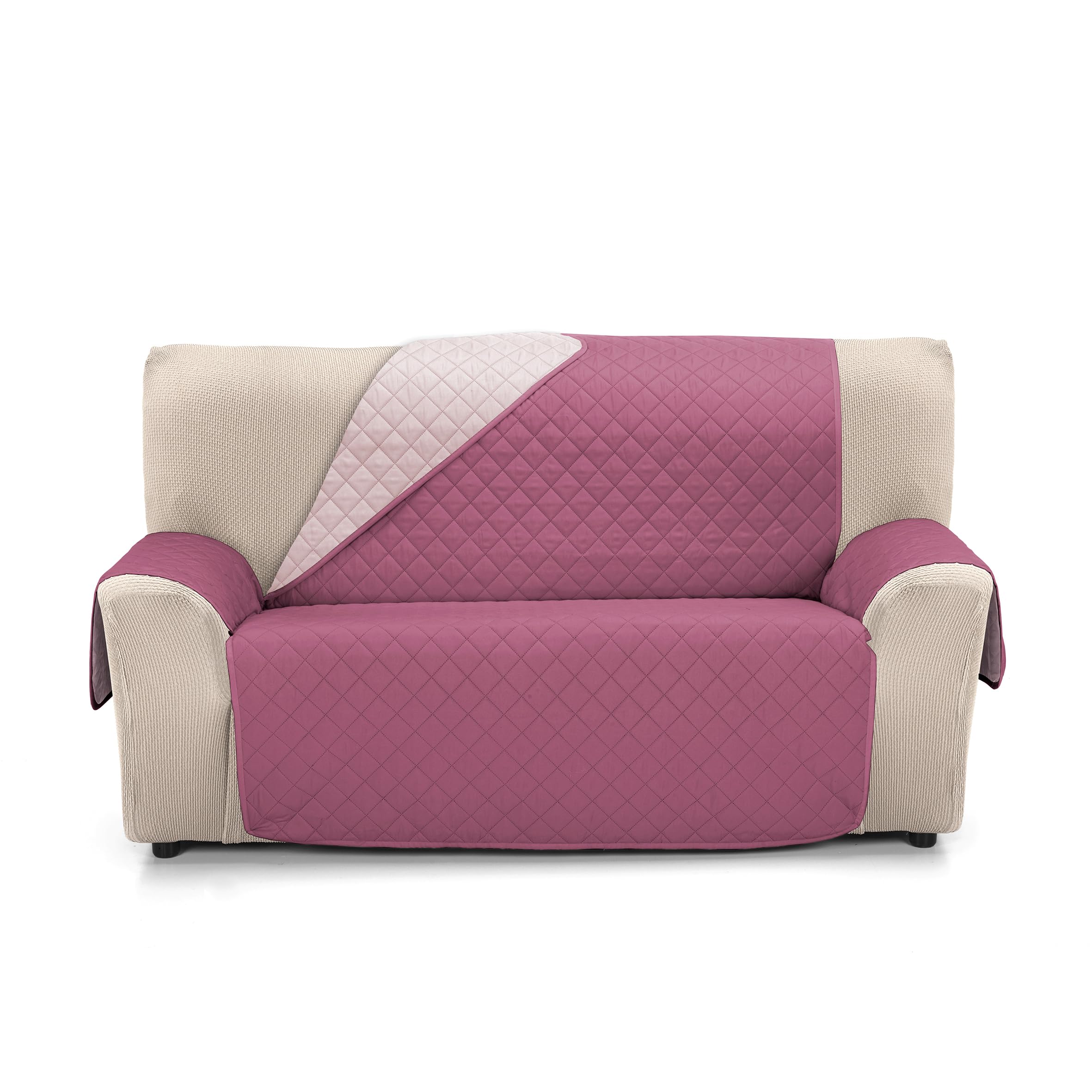 Martina Home Reversible Quilted Sofa Cover Amber 3 Seater Aubergine Salmon