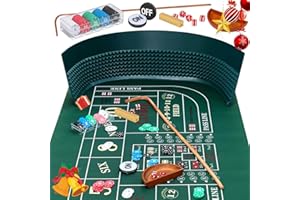 Proshine Craps Tabletop Game Set with 35*70" Rubber Craps Tabletop Layout Mat, 48*11" Rubber Craps Diamond Pyramid Bumper, 36" Rattan Stick, Casino Grade 19mm Dice, On/Off Button and 100 pcs Chips