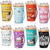 Meanplan 8 Pcs Book Club Gifts Bulk Book Lover Gifts Iced Coffee Sleeve for Iced & Hot Drinks Cold Beverage Cooler Compatible Coffee Accessories for Bookworm Teacher Librarian