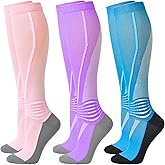 IRAMY Compression Ankle Support Socks Women Knee High Moisture Wicking Gradient Compression 3 Packs
