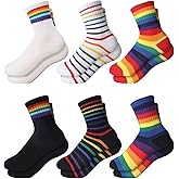 Fourluoo 6 Pairs Kids Boys Crew Socks Kids Cotton Rainbow Stripe Calf Breathable Athletic Socks for Girls and Boys