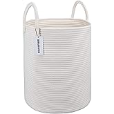 XUANGUO Cotton Rope Laundry Basket Hamper for Clothes Decorative Woven Storage Basket for Living Room Bedroom Boho Tall Rope Baskets for Blanket Toys Baby Nursery Hamper Bin Large white