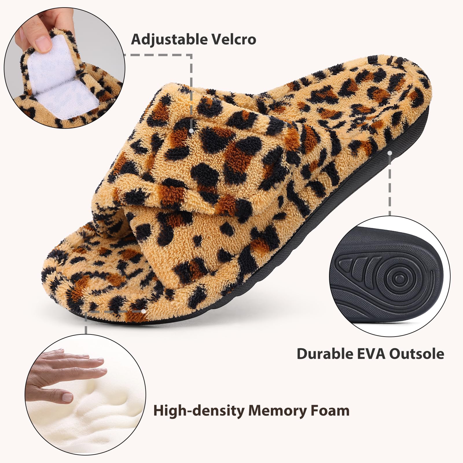 Litfun Women's Orthopedic Slippers with Arch Support Adjustable Open Toe House Shoes for Plantar Fasciitis