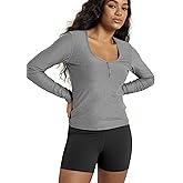 ODODOS Women's Long Sleeve Henley T-Shirt – Ultra Soft odSTRATUM Tech Tee, UPF 50+ Button V-Neck Top