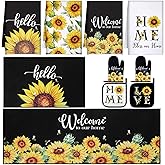 Fourluoo 10 Pcs Sunflower Kitchen Dish Towels Rugs Oven Mitts and Pot Holders Set Farmhouse Kitchen Decor Set for Women Mom Daughter Gift Cooking Baking Grilling (Bright Black Yellow)