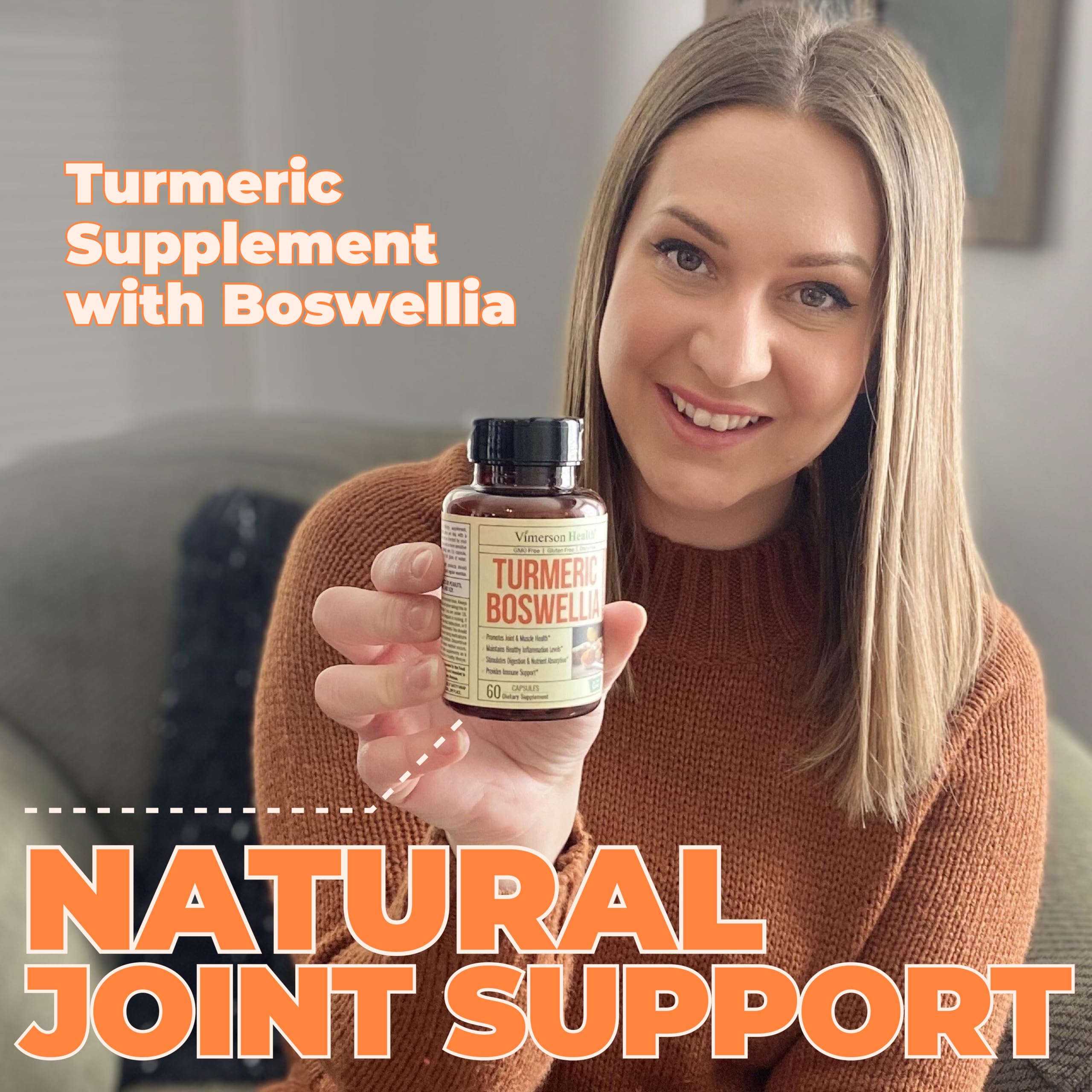 Turmeric Curcumin Supplement with Boswellia Serrata, Ginger Root, Organic Turmeric Powder & Black Pepper - 95% Curcuminoids Turmeric Supplement with Boswellia Extract - 60 Gluten Free Tumeric Capsules