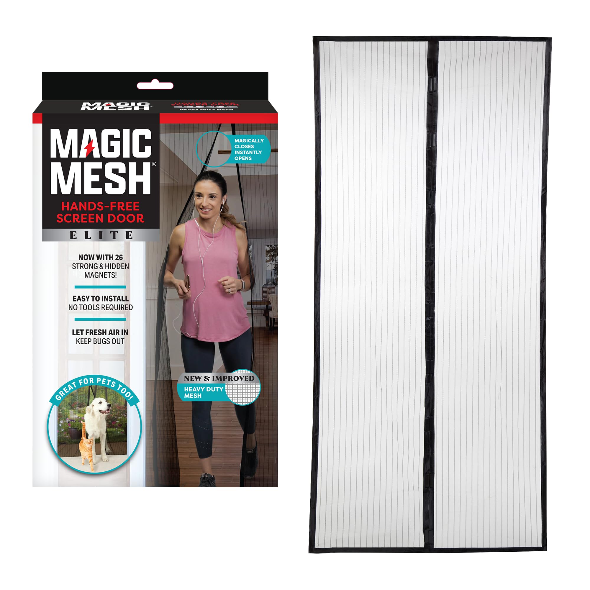 Photo 1 of Magic Mesh Elite | Magnetic Screen Door, Heavy Duty, Magnetic Closure, Door Net, Patio Screen, Sliding Door Screen, Bug Screen for Doorways, Kid & Pet Friendly | Size 39" x 83" (Pack of 1)