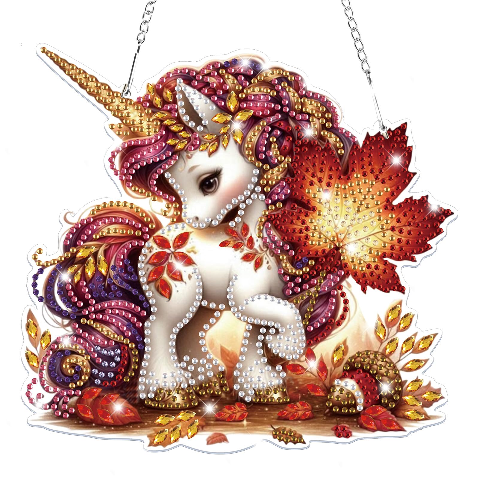 Photo 1 of Bowetile Fall Diamond Art Hanging Kits for Adults Kids, Unicorn Diamond Art Suncatchers, 5D Special Shape Autumn Diamond Painting Pendant Window Ornament Gifts for Home Garden Door Wall Decor