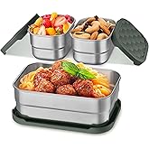 Homikit 3 Pack Kids Lunch Box Set, 18/10 Stainless Steel Bento Boxes with Silicone Lids Leak Proof, 5 Cups Reusable Metal Food Snack Containers for School Daycare, Nontoxic & Dishwasher Safe, Gray