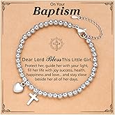 UNGENT THEM Silver Heart Cross Charm Bracelet for Women Girls, Birthday Christmas Baptism Communion Gifts for Granddaughter/Daughter/Niece