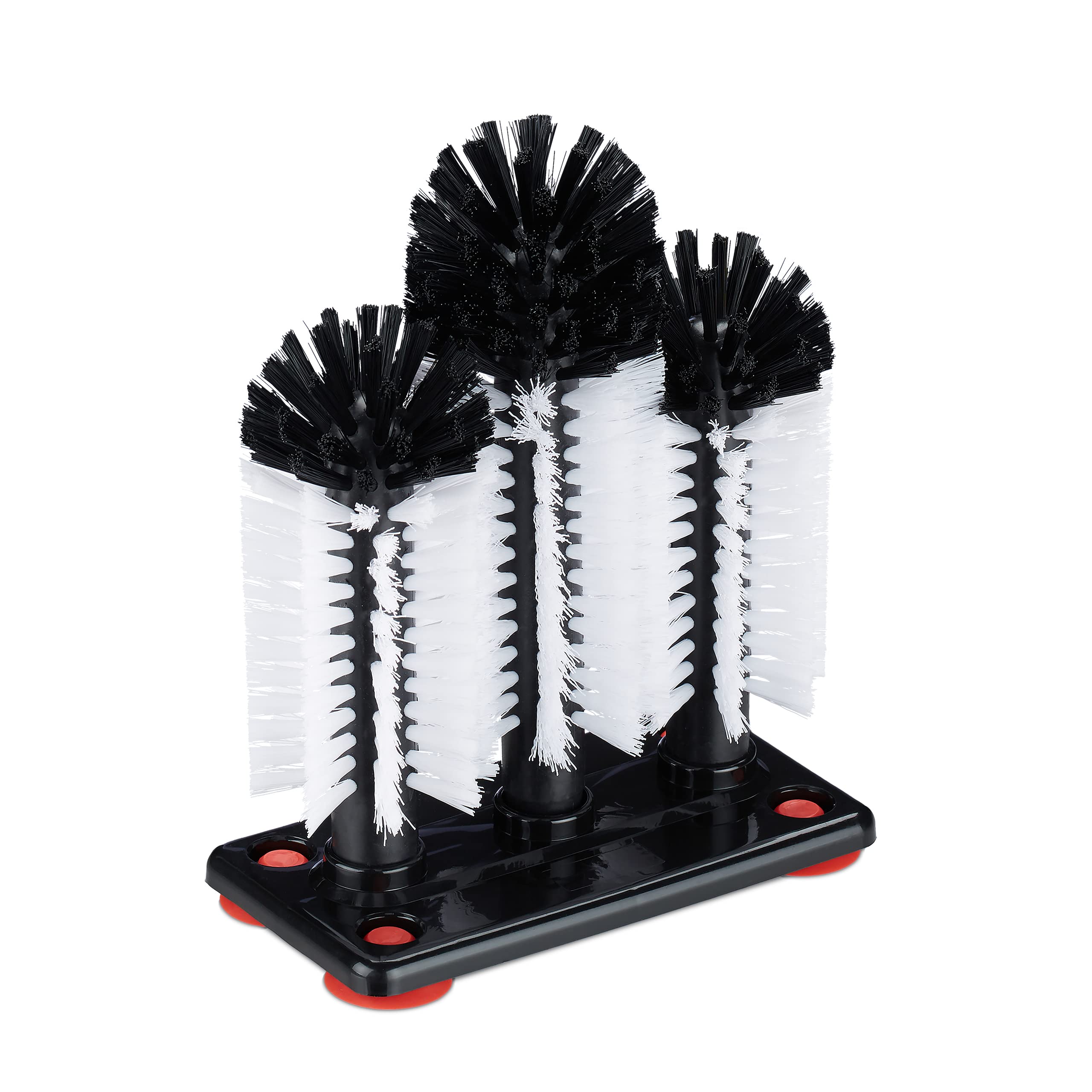 Relaxdays Glass Cleaning Brushes, 3 Scrubber Heads, Suction Cups, Bar, Party, H x W x D: 22 x 18.5 x 9.5cm, Black/White
