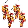 NAHUAA 4 pcs Fall Hanging Maple Leaves Plants 35'' Fall Wall Decor Wall Hanging Plants for Autumn Indoor Outdoor Home Fireplace Thanksgiving Party Halloween Decor
