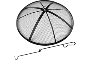 RGJ Fire Pit Spark Screen, Fire Pit Screen 36 Inch Round with Handle & Poker, Collapsible Heavy Duty Mesh Fire Pit Cover Fire Pit Lid for Outdoor/Patio/Backyard/RV Camping/Beach