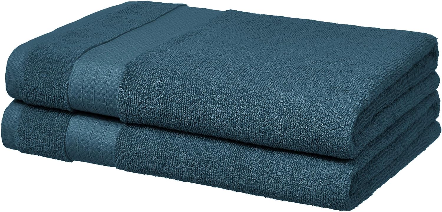 AmazonBasics Performance Bath Towels, Set of 2, Hydro Blue