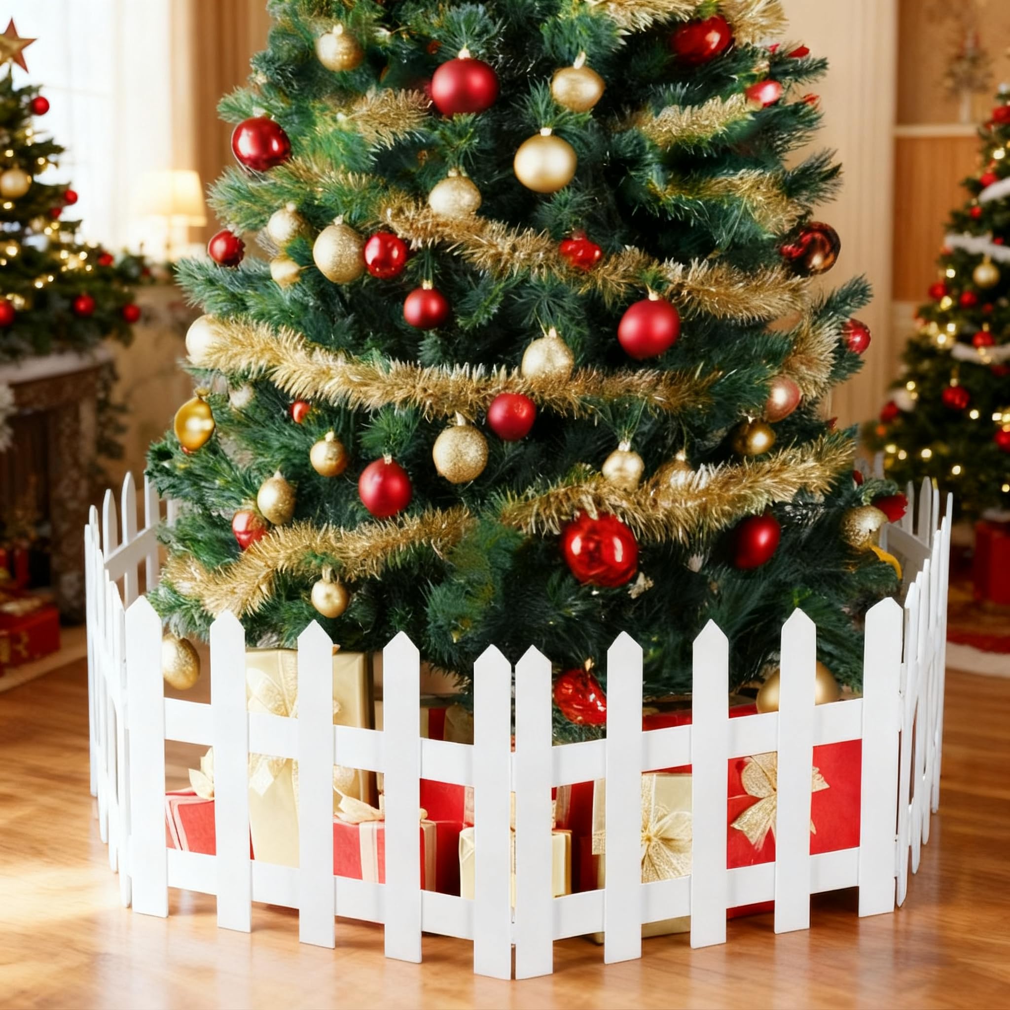 Photo 1 of ***Missing the hinges/screws***SORANGEUN 6 Pack Wooden Christmas Tree Fence, Extra Height 16” Christmas Tree Gate, White Fence for Cat, Small Dog, Suit for New Year Decoration***Missing the hinges/screws***