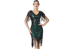 RRYIO Women's Flapper Dresses 1920s V Neck Beaded Fringed Great Gatsby Dress