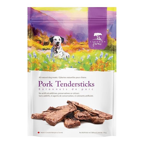 CALEDON FARMS PORK TENDERSTICK DOG TREATS, NO ADDITIVES, PRESERVATIVES FREE, 3.88 OUNCES (PACK OF 4)