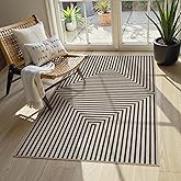 Collive 3x5 Easy Jute Outdoor Entryway Rug, Washable Modern Geometric Indoor Carpet Black Neutral Small Area Rugs, Non Slip Woven Kitchen Mats for Entrance Bedroom Kids Room Patio Decor