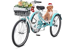 VIRIBUS BIKES VIRIBUS Tricycle for Adults, 7 Speed Adult Tricycles for Women Men Seniors Men with Front and Rear Removable Wheeled Baskets, 3 Wheel Bikes 24 26 inch, Cruiser Tri Bikes Trike 400 lb. Capacity