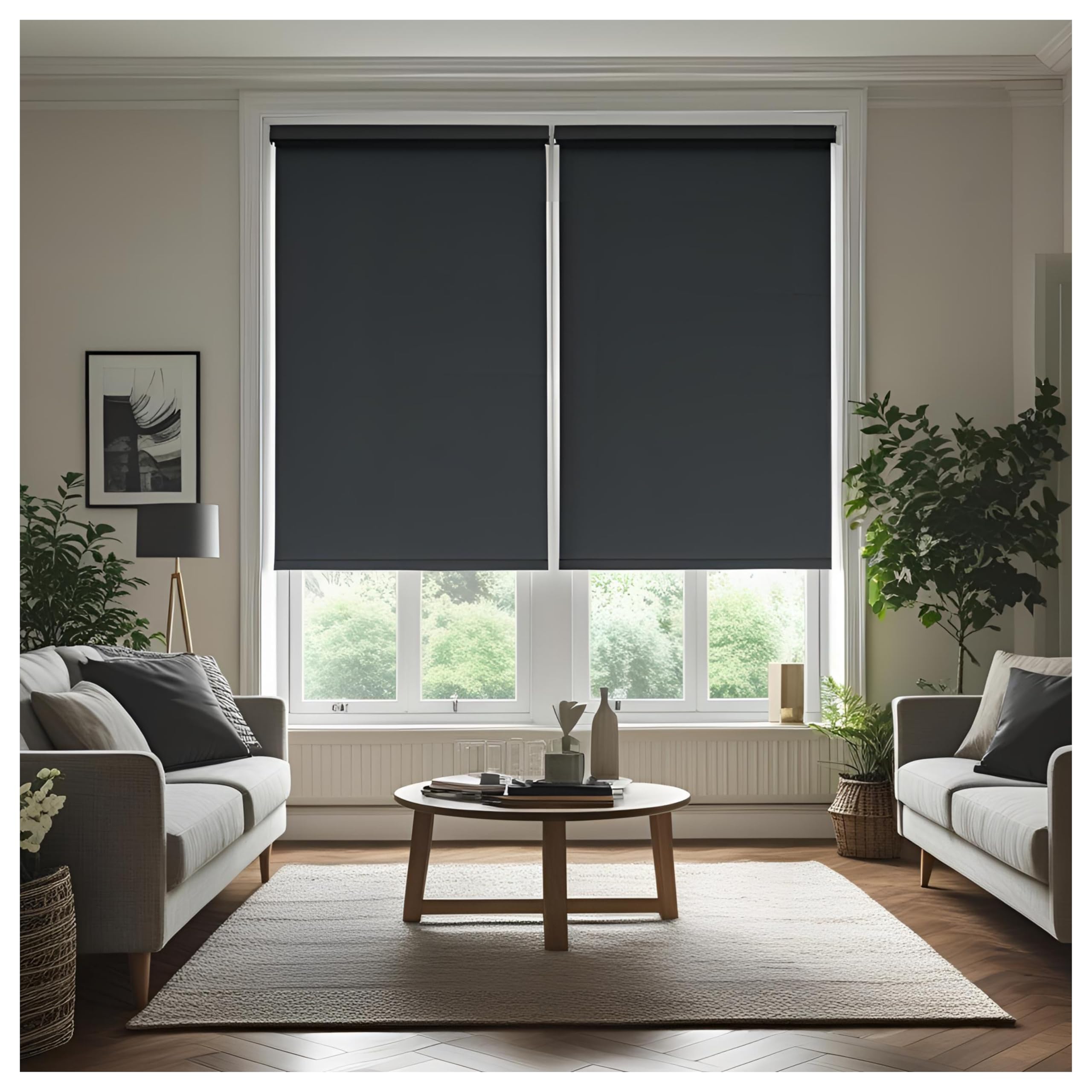 Thermal Insulated Blackout Fabric Roller Blinds, Easy Fit Room Darkening Shades Fittings Included Dark Grey (Width 120cm x Length 165cm, Thermal Blackout, Dark Grey) (BK004)