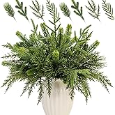 40PCS Artificial Pine Branches Assorted Real Touch Christmas Greenery Stems Faux Norfolk Pine Picks Evergreen Cedar Leave Tree Sprigs for Vase Filler Crafts Wreath Garland Home Holiday Decor (Green)