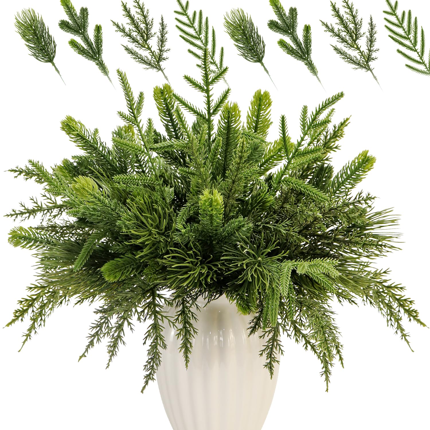 Photo 1 of **MISSING PIECES*** 40PCS Artificial Pine Branches Assorted Real Touch Christmas Greenery Stems Faux Norfolk Pine Picks Evergreen Cedar Leave Tree Sprigs for Vase Filler Crafts Wreath Garland Home Holiday Decor (Green)