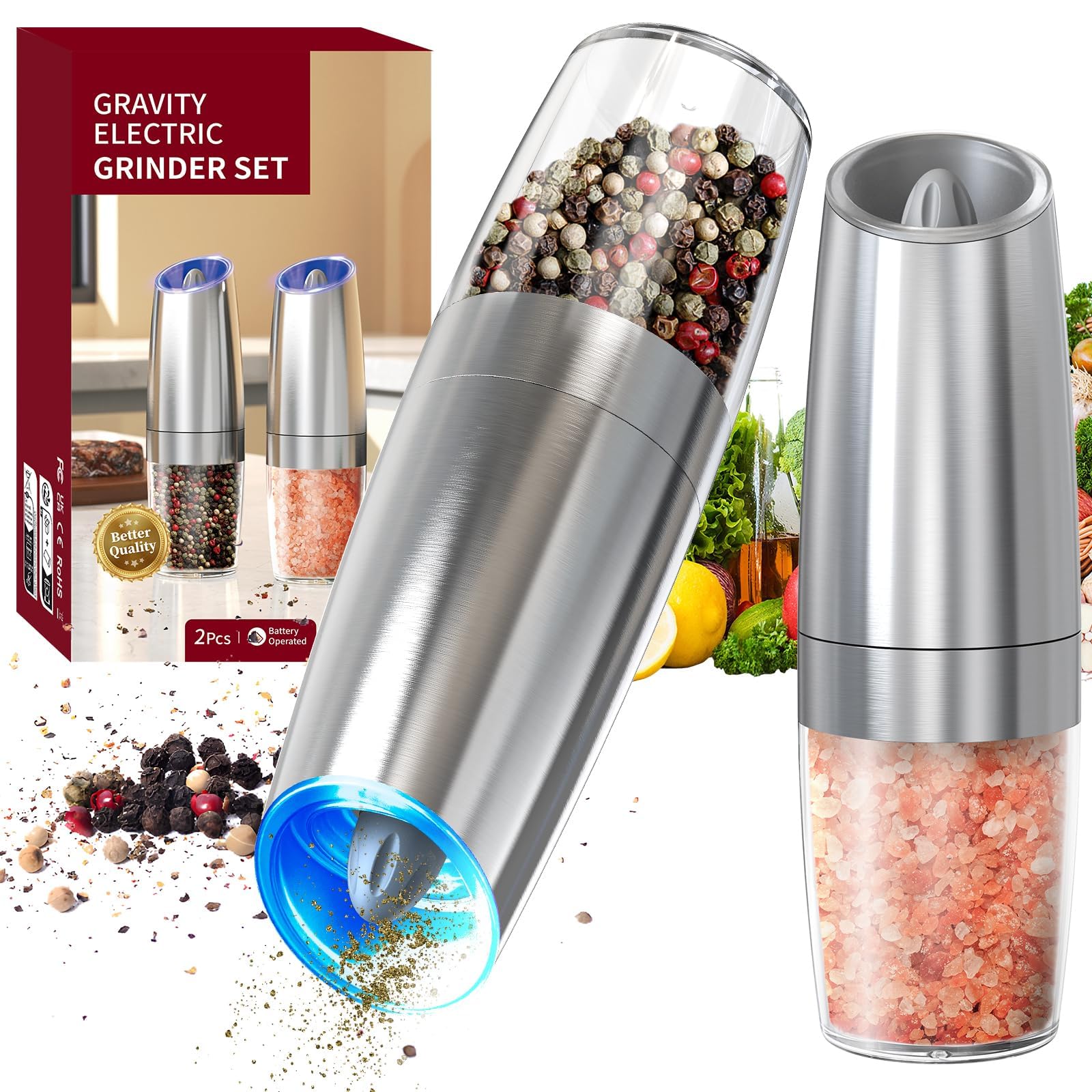 CIRCLE JOY Gravity Electric Salt and Pepper Grinder Set Battery ...
