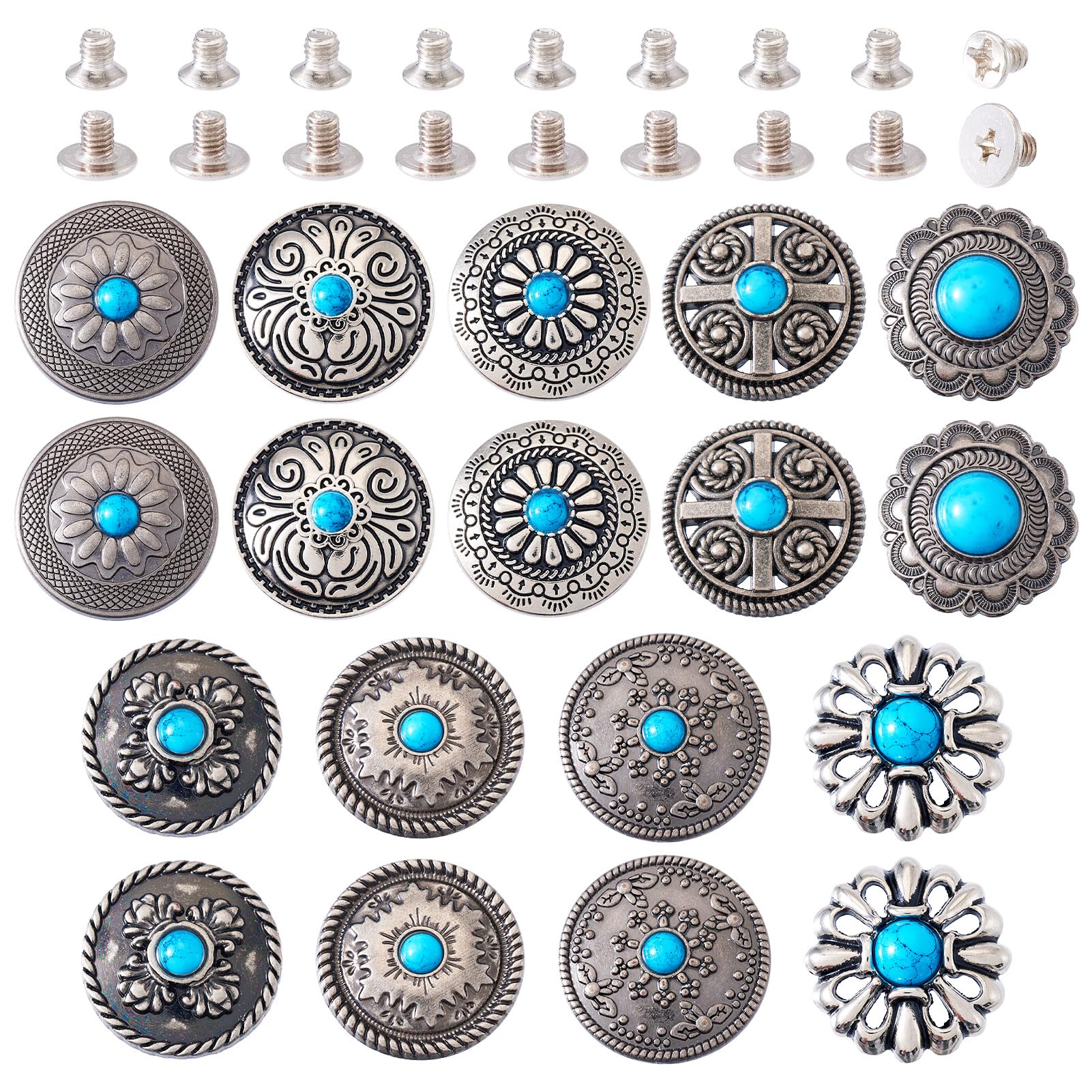 PandaHall 18 Sets Screw Back Button Turquoise Leather Rivet Buckle Decorative Stud Rivets for Purse Handbag Shoes Leather Craft Clothes Belt