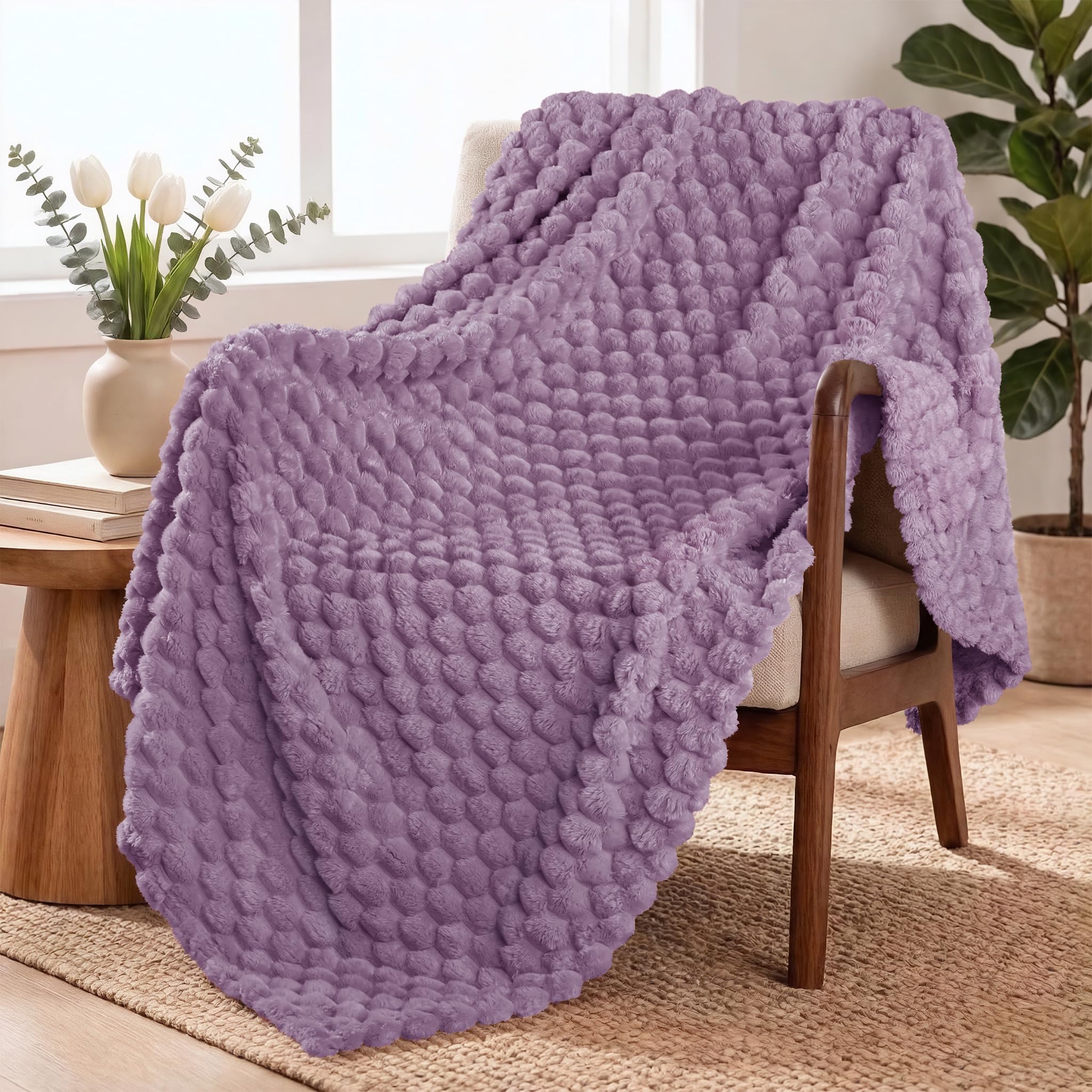 Exclusivo Mezcla Fleece Throw Blanket for Couch, Extra Large Fuzzy Grayish Purple Bed Blankets, Soft Cozy Plush Sofa Throws for All Seasons, 127x178 CM