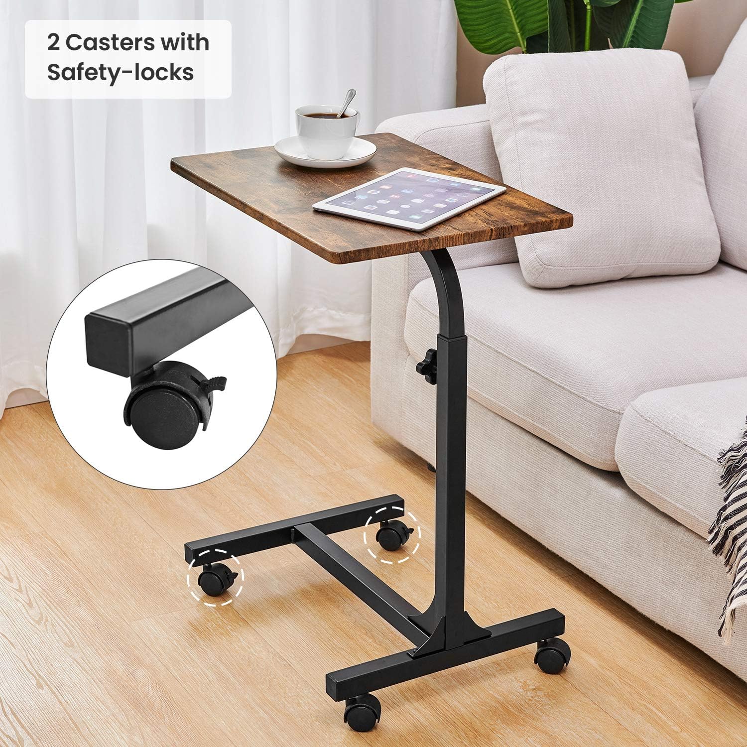 Coavas Over Bed Table C Side Rolling Table with Lockable Wheels Medical Portable Notebook Laptop Desk 3 Adjustment Levels TV Tray Table for Eating Breakfast, Walnut (18.9 x 14.6 x 26.4-31.1 inch): Kitchen & Dining