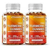 Vitamatic Turmeric Gummy with Ginger & Black Pepper Extract – 60 Vegan Gummies Each | 2 Pack (120 Gummies) 95% Curcuminoids – Powerful Antioxidant & Inflammatory Support