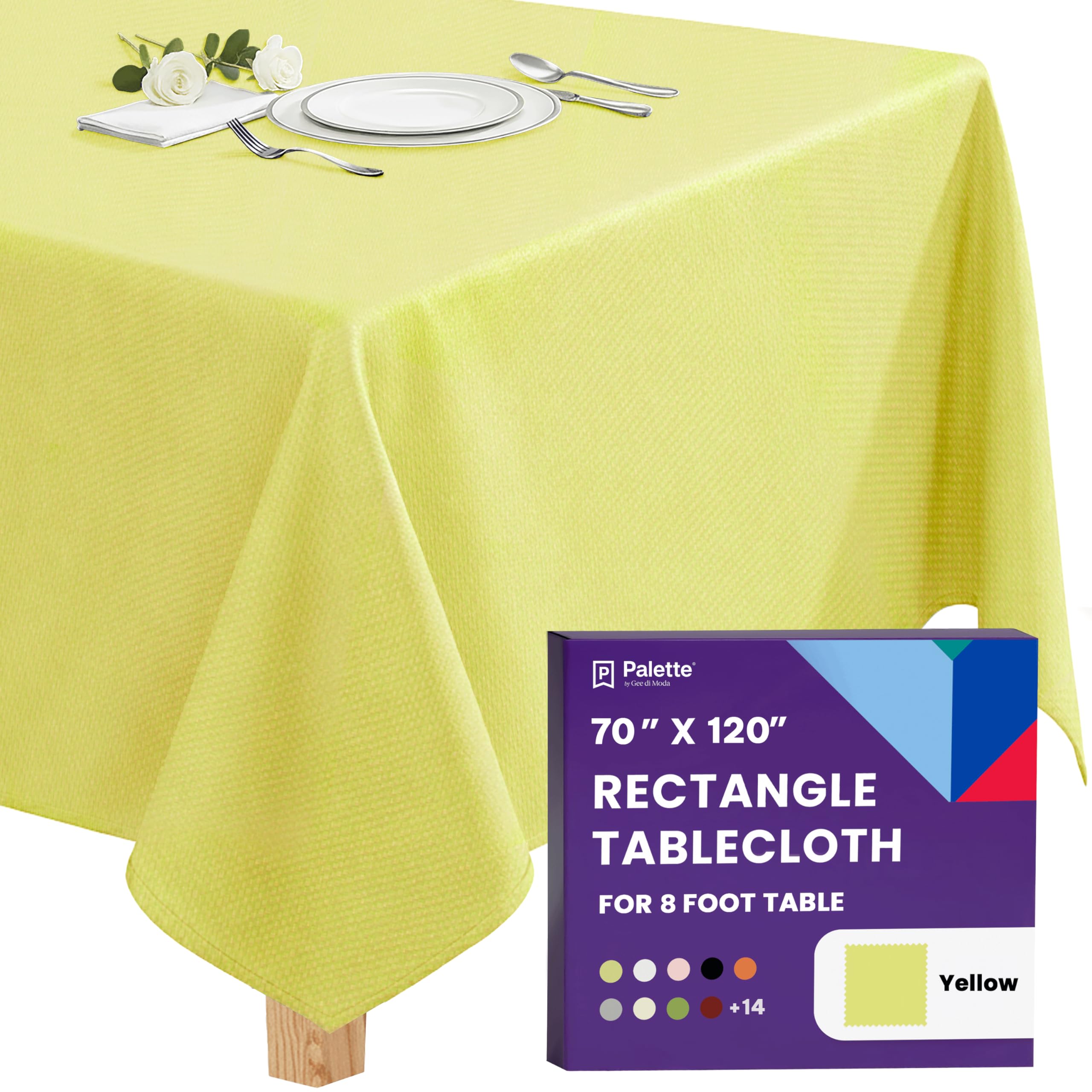 Gee Di Moda Rectangle Tablecloth - 70 x 120 Inch Yellow Table Cloth for 6 or 8 Foot Rectangular Table - Heavy Duty Washable Fabric - for Buffet, Holiday, Dinner, Wedding & Baby Shower